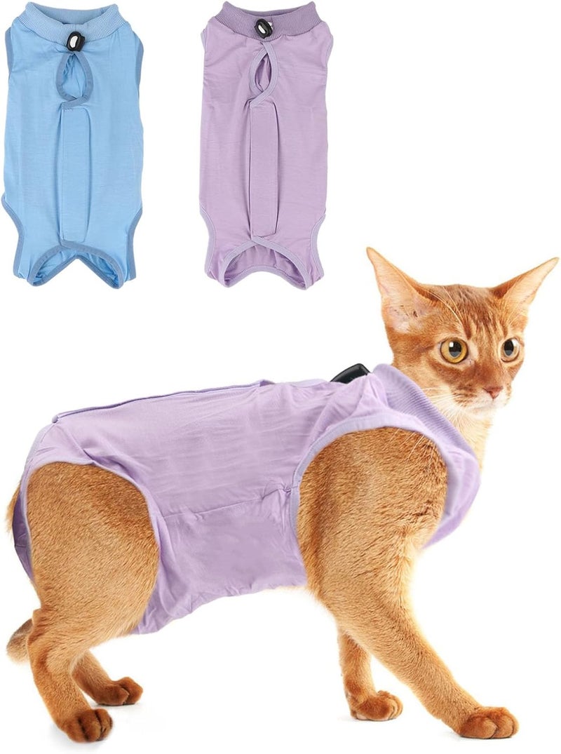 Reshiho 2PCS Cat Recovery Suit - Breathable Cat Surgical Recovery Suit, Onesie for Cats After Surgery Recovery, Alternative Cone of Shame Abdominal Wound Skin Wear Protection (Light Blue+Light Purple, M) - Image 1